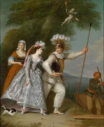 Porträtt av en elegant herre som Pierrot i en Commedia dell’Arte